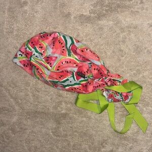Ladies Watermelon Print scrub cap with lime green tie